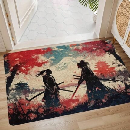 Home Welcome Rug, Washable Anti-Slip Absorbent Doormat for Garden Porch Bathroom, Rubber Backing Carpet for Living Room, Bathroom Use - Room Decor Samurai Bath mat