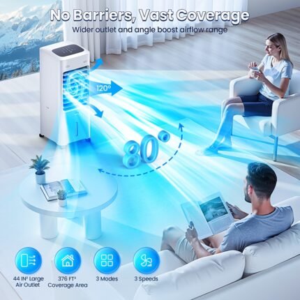 Portable Swamp Cooler Air Conditioner with 4 Modes & 3 Speeds, Evaporative Air Cooler with 4 Ice Packs, 120° Oscillation, 12H Timer, Remote, Windowless Cooling Fan for Indoor Room Office Home