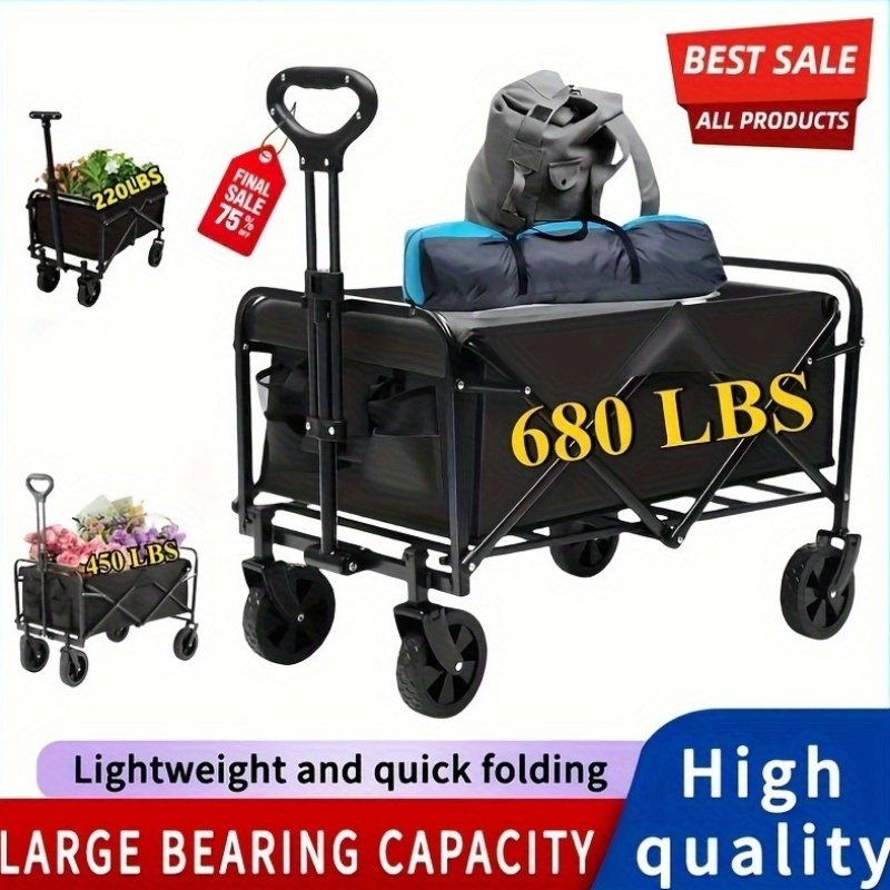 a132e7412d1e279e1c1cf92013a1be43_1751473886042.jpg Large Capacity High Load 220/450/680 Lb Heavy Foldable Wagon, High Strength Stainless Steel Frame with 600D Wear Resistant Material Oxford Cloth, All Terrain Caster, Gardening/camping/Roller Shopping Cart, No Assembly, A Perfect Gift for The New Year - Image 1