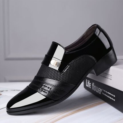 Men's Formal & Casual Dress Shoes - Slip-On Closure, Sharp Pointed Toe - Brown Business Wedding Shoes - All-Season Formal & Everyday Use - Plus-Size Available, Office Footwear, Sleek Design, Durable Rubber Sole, Versatile Footwear, Office Workers