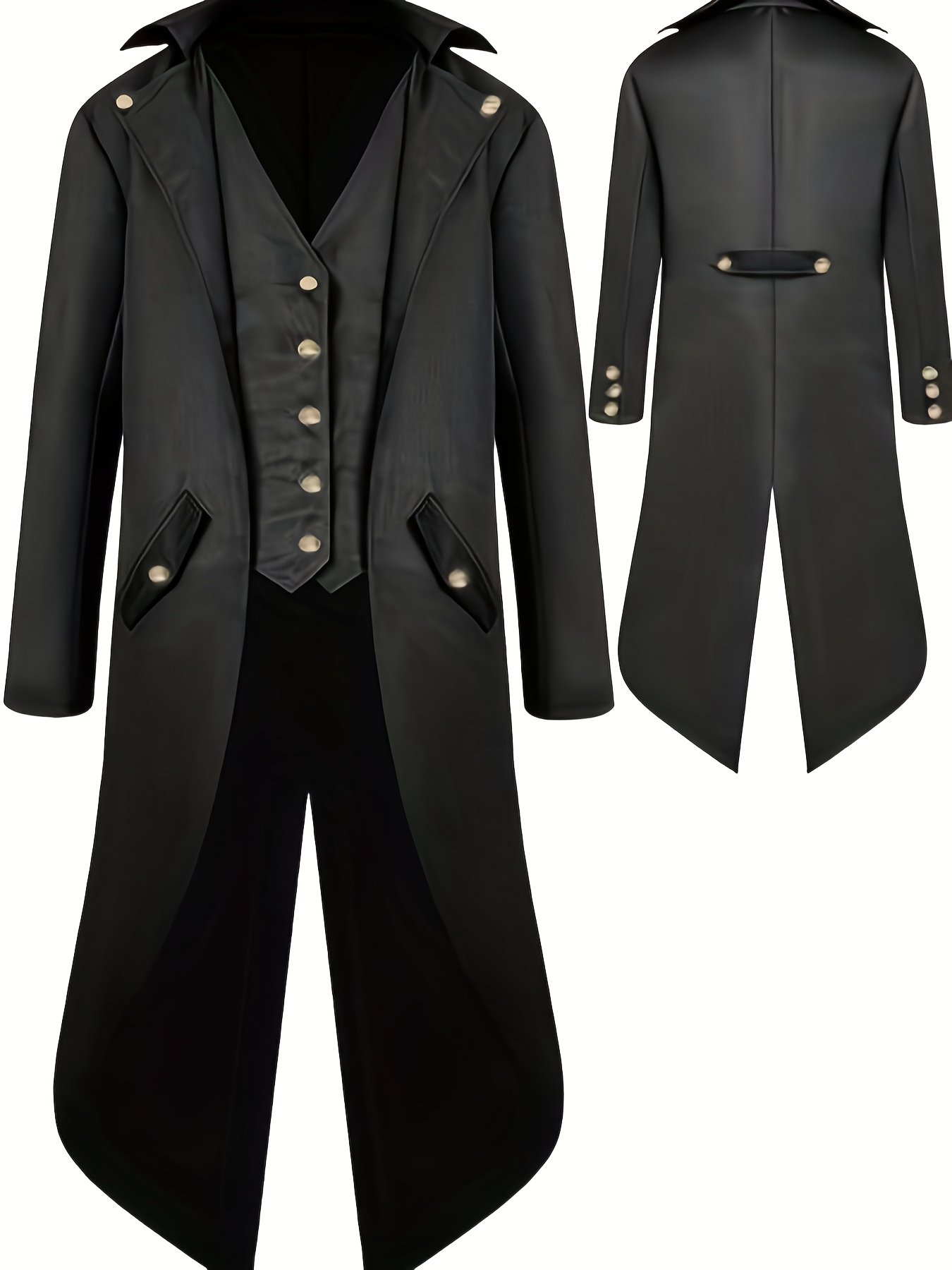 a1947021-cefa-47b1-b151-da59f42c07b9.jpg Men'S Halloween Renaissance Steampunk Tuxedo - Vintage Pirate Victorian Gothic Medieval Jacket Coat with Lapel Collar, Long Sleeves & Button Front (Black/Red/Green/Blue) - Image 1