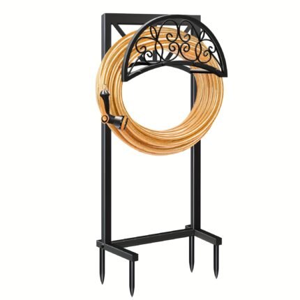 Heavy-duty Black Metal Garden Hose Holder, Outdoor Freestanding Heavy-duty Hose Rack with, Rust-resistant Design with Spikes for Enhanced Stability, Perfect for Outdoor Lawn And Patio Beds