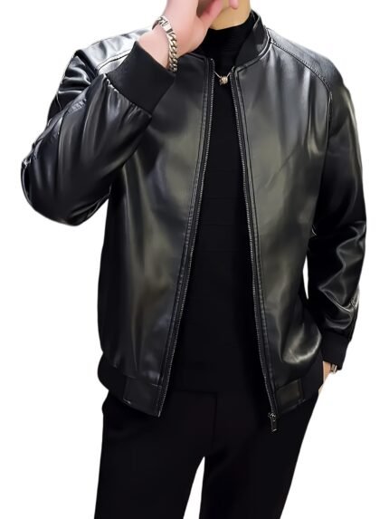 Men's Stylish Black PU Leather Jacket | Loose Fit | PU Leather | Machine Washable | Casual Attire | Men | Stylish