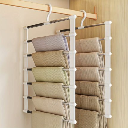 2pcs/1 Set of Space-Saving Foldable Hangers - 5-Tier Stainless Steel Clothes Rack with Plastic Drawers, Ideal for Jeans, Leggings, and Pants, Portable Multi-Layer Organizer for Wardrobe and Retail Display, Retail Display Rack|Compact Organizer|Durable Construction, Hangers for Clothes