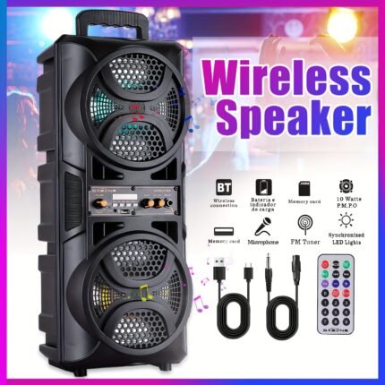 3000W Portable Rechargeable Bluetooth Speaker with TWS Dual 6.5" Colorful LED Woofers, Microphone, USB Mode, SD Card, FM Radio, for Perfect On-The-Go Karaoke, Party Nights, Thanksgiving, Chrismas