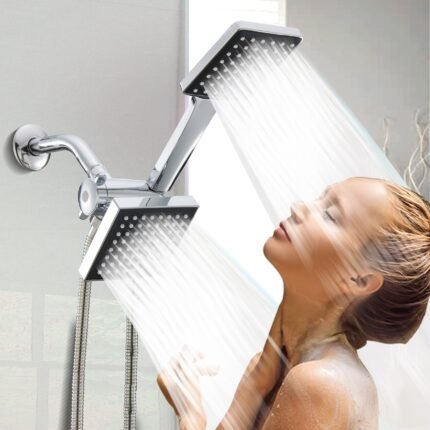 High Flow Square Shower Set, Two-In-One Handheld Shower Head, Extendable Hose, Three-Way Water Distribution Shower Head, Wall-Mounted Rain Shower Mode, Different Experiences.