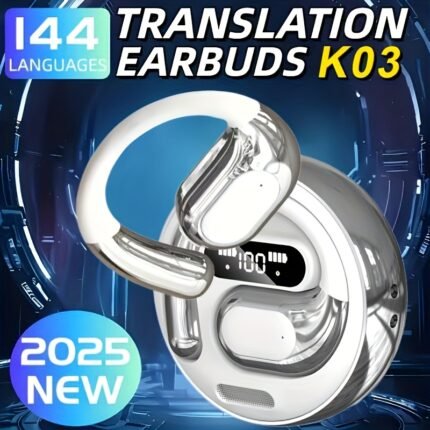 AI Real-time Translation Wireless Headphones, OWS Language Translation Earbuds, 144 Languages, 3-in-1 Translation Earbuds with iOS and Android Systems, suitable for learning, business and travel