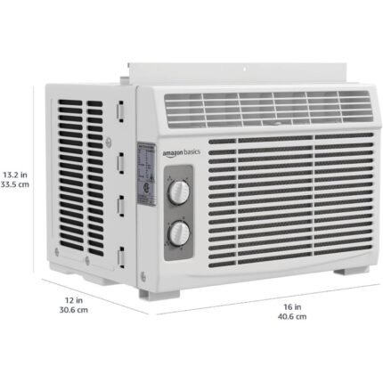 Basics 5000 BTU Small Window Air Conditioner Up to 150 Sqf Window AC Units with Cool and Fan Functions Washable Filter Adjustable Window Kit Intuitive Mechanical Controls White