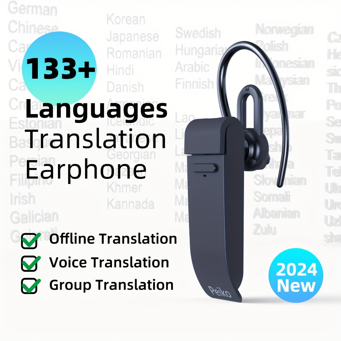 a5d5010c-3946-4b9e-a37f-f1de0bc2df7c.jpg PEIKO WOLRD Language Transaltor Single Earphone Earbud Supports 32 Language &44 Accent Online Real Time Voice Translation Supports 11 Offline Voice Translation Language - Image 1