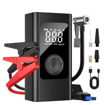 Portable Jump Starter with Air Compressor, Car Battery Booster for 1.32gal Gas/101.44oz Diesel Engines, 150PSI Tire Inflator, 12V Jump Box with USB Ports, Smart Jumper Cables & 3-Mode Flashlight, STSCELZ