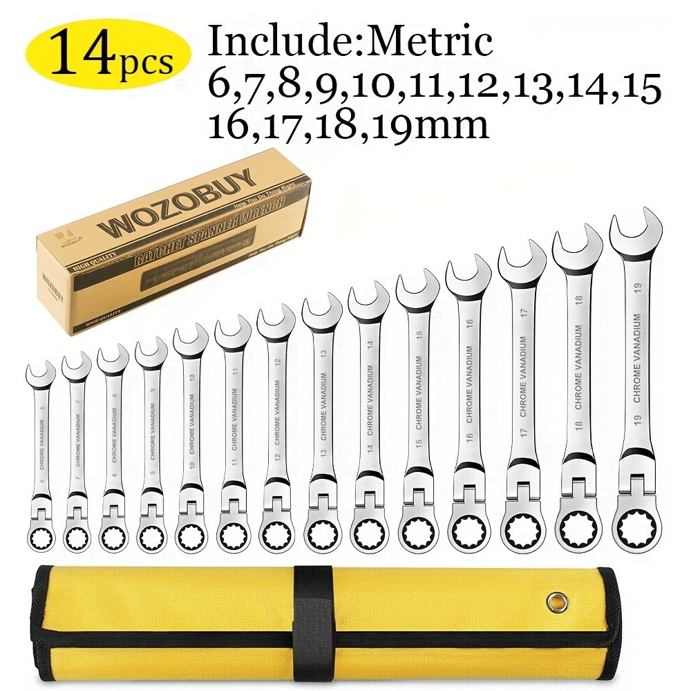 a6b0798a-356f-45de-8e9b-fc32a3aac66d.jpg 14/16pcs Flex Head Ratcheting Wrench Set, Combination Ended Spanner Kits, Chrome Vanadium Steel Hand Tools Socket Key Ratchet Wrench Set - Image 1