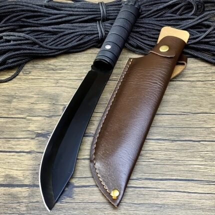 Leather Fixed Blade Knife, Men'S Jungle Knife, ABS Handle Curved Knife, Suitable For Camping, Hiking, Boyfriend And Father Gifts