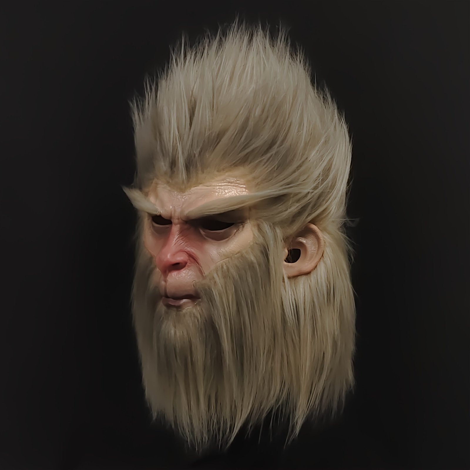 a708d80b-8956-405e-92c3-188f76fdd2d2-scaled-1.jpg Latex Monkey King Mask for Halloween Cosplay - Realistic White & Golden Makeup, Black Costume with Detailed Fur Texture, Perfect for Theater Performances & Themed Parties, Halloween Costume | Detailed Mask Design | Realistic Makeup, Halloween Costume Accessories - Image 1