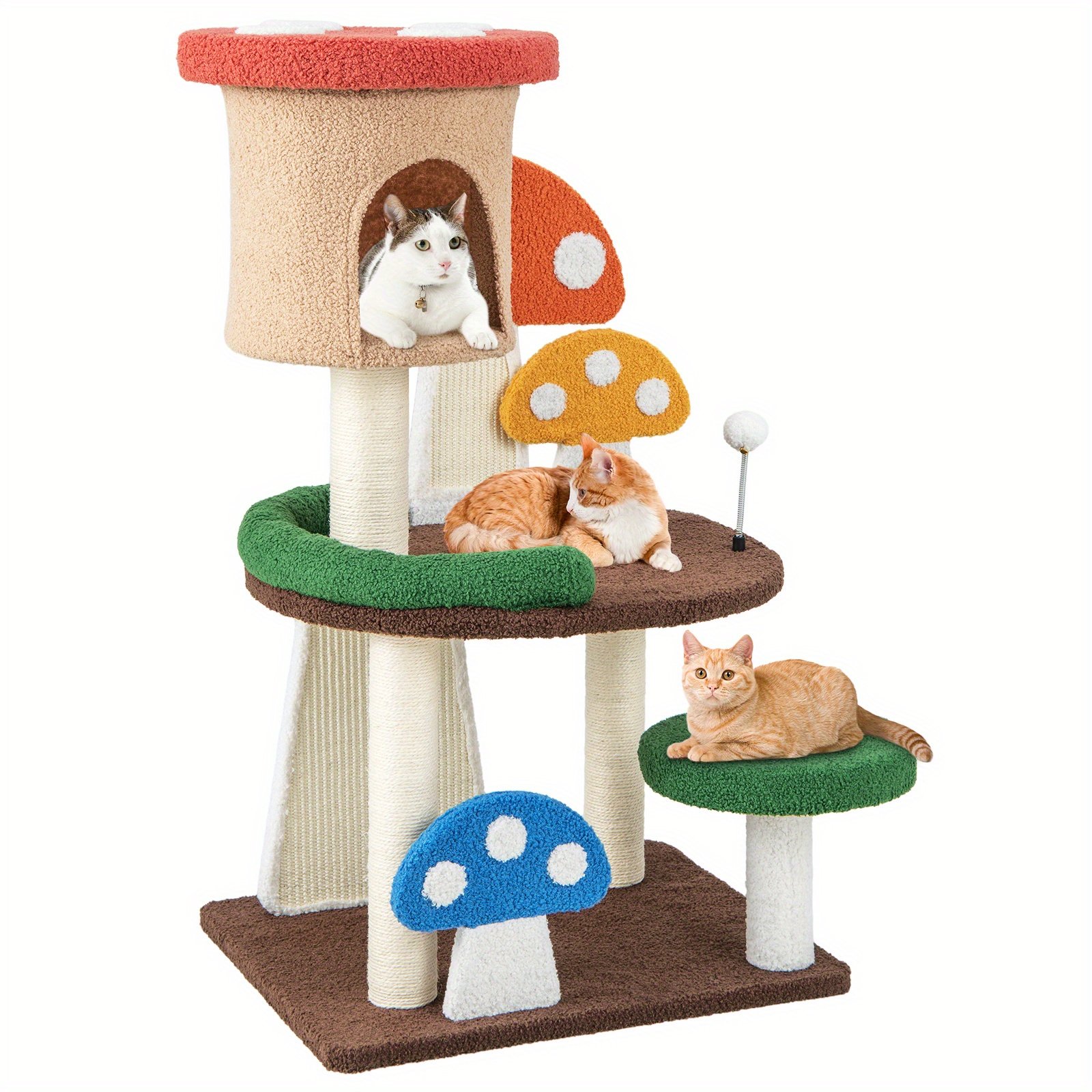 a71c09d49a4040baa724af5020ca25f3-goods.jpeg PETSITE Deluxe 4-in-1 Mushroom Cat Tree - Multi-Level Tower with Cozy Condo, Play Platforms & Interactive Spring Ball - Sisal Scratching Posts & Plush Fabric for Ultimate Kitten Fun - Image 1