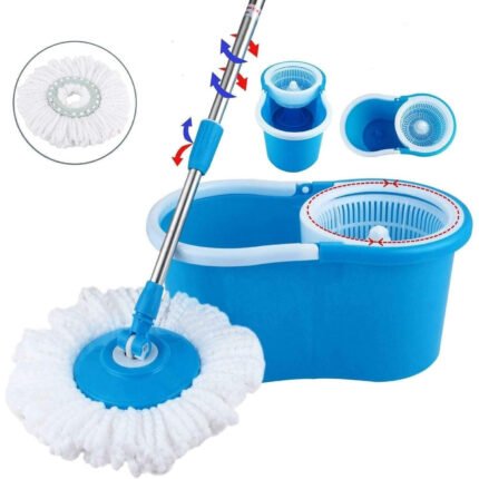 360° Spin Mop and Bucke Set for Home, Wet Dust Mop for Floor Cleaning with 2 Mop Heads