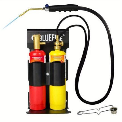 BLUEFIRE Oxypropane Welding Gas Cutting Torch Kit with Flint Lighter And Cylinder Holder Rack - for Jewelers Hvac Map Gas Torch Kit Brazing Mapp Gas Torch, Soldering Oxy Acetylene Torch Kit Tanks