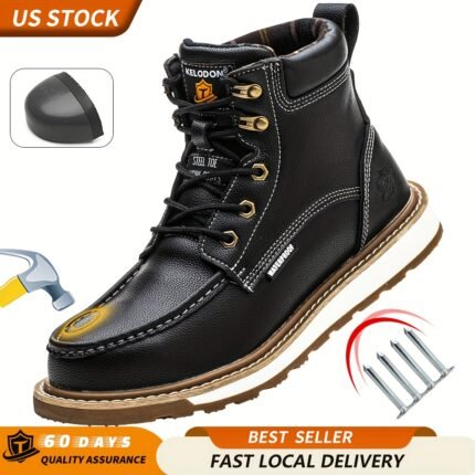 High Quality Steel Toe Boots for Men-6 Inch Moc Toe Work Boots Steel Toe Shoes Indestructible Non Slip Resistant Construction Safety Boot with Composite Toe Tenis Zapatos De Trabajo Para Hombre, Black, Dark Brown, US Size 6-14, High Quality Boots for Men, Safety Shoes for Men High Quality, Lightweight Safety Shoes for Men, High Quality Shoes for Men, Industrial Footwear, Rugged Work Footwear, Reinforced Toe Protection, Durable Construction, Protective Footwear,