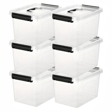 6-Pack Clear Plastic Storage Boxes With Latches And Lids, 6 Quart Stackable Organizer Containers, Multiple Sizes Are Available For Selection, Suitable For Storing Items Of Various Sizes, Multipurpose Lockable Bins For Home And Office Use