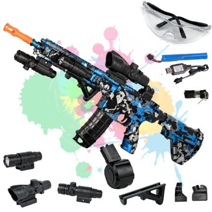 M4A1 Electric Toy Gun with Gel Water Ball Launcher - Manual/Automatic Modes, Aiming Mechanism, Blue & Black Design, Durable Plastic Sniper Rifle for Outdoor Play, Toy Gun, Playful Design, Sturdy Construction