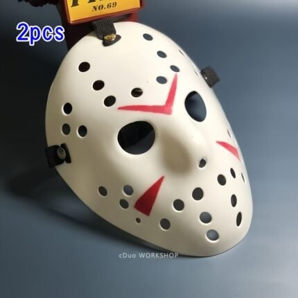 2pcs Jason 13th Anniversary Jason 13th Anniversary Ice Mask, Plastic Street Style, Halloween Party Cosplay Accessories, Horror Movie Logo Costume Props