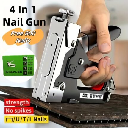 4-in-1, Semi-automatic Carbon Steel Nail Gun, Adjustable Strength, Compatible With Four Types Of Nails, Comfortable Grip, Comes With 800 Nails As A Gift, Practical Steel Industrial Hand Tool, Civil Nail Gun