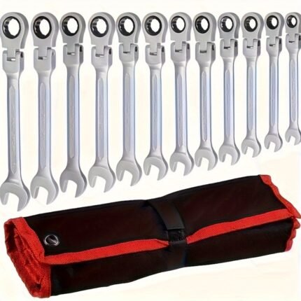 Fleximax 8-in-1 Adjustable Ratchet Wrench - Heavy-Duty Steel Construction with Flexible Head & Ergonomic Easy-Grip Handle, 8-Size Socket Compatible (M6-M14) - Ideal for Automotive, Mechanical, Plumbing & DIY Projects - Durable Ratchet Tool for Tight Spaces & Heavy Torque Applications, Auto Mechanic Tool, Sae Flex Head Ratcheting Wrench Set, Mechanic Tool Set, Long Ratchet Wrench Set, Standard Ratchet Wrench Set, Car Tool Mechanic Tool, Automotive Mechanic Tool, Ratcheting Wrench Set