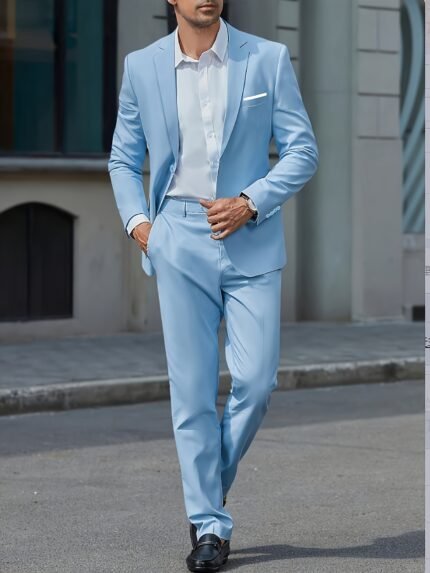 Daily Comfort-men--casual Suit-solid Color-lapel Suit Jacket Pants Two Piece Suit--very Suitable for Business Activities-graduation Ceremony-w And Party Attire