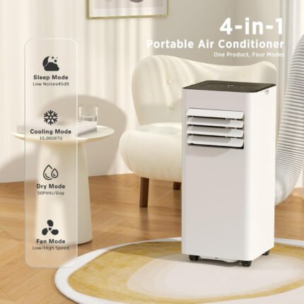 8000BTU Portable Air Conditioner, Maximum Cooling Space Up to 450 Square Feet, Remote Control/ LED Display/ 3-in-1 Mode Portable Air Conditioning Unit, Comes with Window Kit, White (suitable for Bedroom/ Home/ Office/ Dormitory/ Study Room)