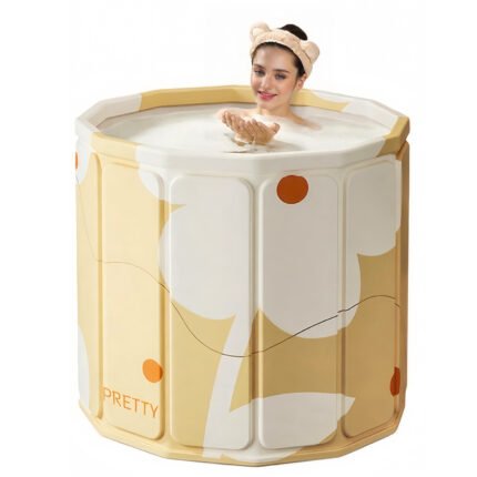 Portable Folding Bathtub for Adults – Deep Soaking Spa Bath Tub with Dual Drain Ports, Flexible Drain Hose & Inflatable Bath Cushion • Compact Storage • Home & Outdoor Cold-Hot Bath Replacement for Inflatable Tubs