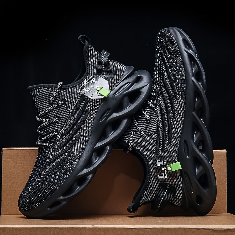 ab5331d8d738e925423307e750a8ff97-1.jpg Men's Knit Breathable Running Shoes With Shock Absorption, Lace Up Comfy Soft Sole Sneakers For Outdoor Jogging, Spring And Summer - Image 1