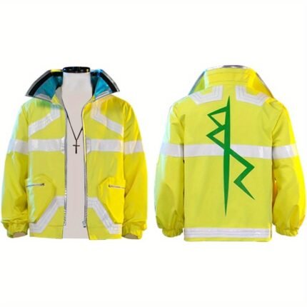 Hickey Edge Runner David Martinez Anime Cyberpunk Costume Set - Full Outfit with Neon Green Jacket, Pants, Necklace & Black Base Layer Shirt | Anime-Inspired Motorcycle Coat, Reflective Safety Gear & Iconic Character Design for Halloween, Christmas, Cosplay & Themed Events | Unisex Adult Costume, Halloween Outfit, Detailed Stitching, Highquality Fabric, Durable Material, Hollywood Costume, Yellow Jacket Men, Elegant Suit For Men, Halloween Costume For Men, Cosplay Outfit For Men, Men