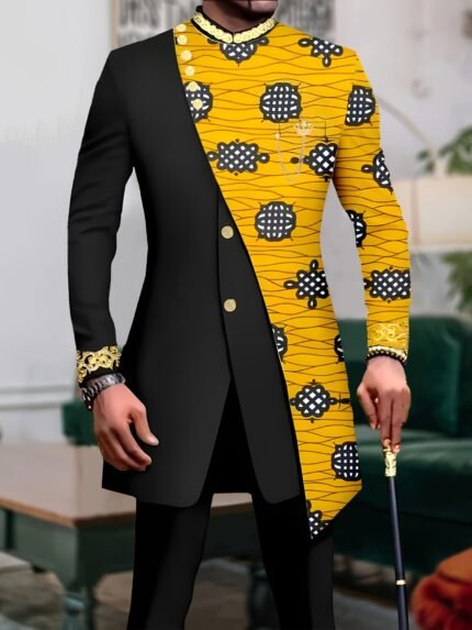 Men'S Casual Long-Sleeved Two-Piece Suit, Mid-Length Top And Trousers