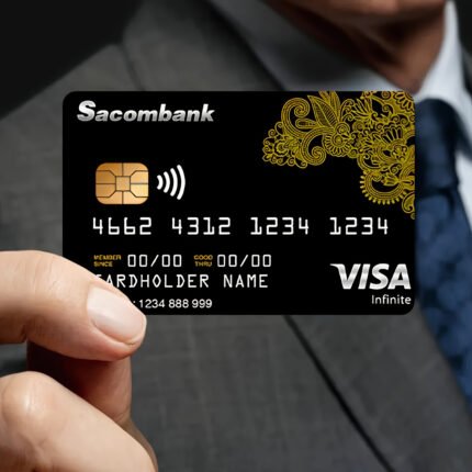 Sacombank Visa Infinite Credit Card - Black with Golden Floral Design, Includes Keychain & Sticker, Ideal for Travel & Room Access, Secure Card Holder|Elegant Card Design|Durable Card Material