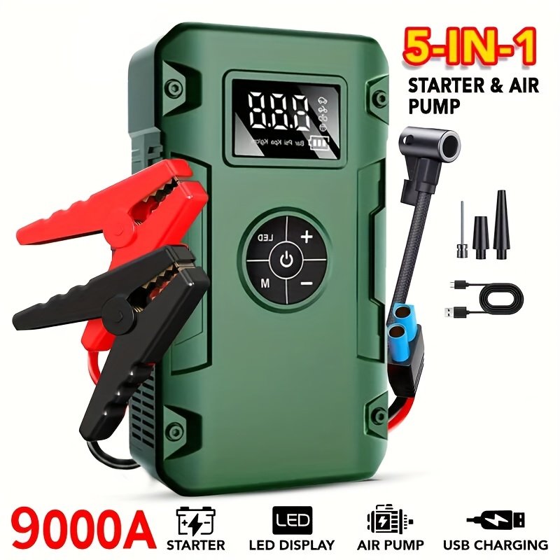 aca29045-7a87-44a8-9c35-194fd58fa8cb-1.jpg 9000/7000/5000A 5-in-1 Multi-functional Emergency Start Power Supply with Air Pump, 150PSL Portable Battery Starter, Digital Tire Inflator, Portable Vehicle Battery Charger, Suitable for 2.64-gallon Gasoline Or 2.38-gallon Diesel Batteries, Roadside Assistance Tool, Digital Display, Lightweight Inflator, Sturdy Build, Reliable Power Source, Portable Charger, Car Owners, Truck Drivers - Image 1