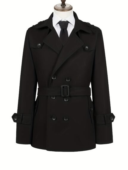 Men's Casual Double-Breasted Mid-Length Trench Coat With Large Lapel Collar For Spring/Autumn
