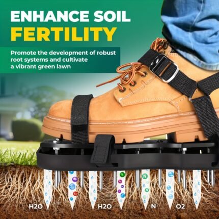 Lawn Aerator Shoes For Grass, Aerator Lawn Tool, Automatic Dirt And Leaf Clean Design, Heavy Duty Manual Lawn Aerator Tool With 26 Iron Spikes, Yard Grass Patio Garden Air Aeration Tool For Lawn Spike Tool Soil Roller Machine