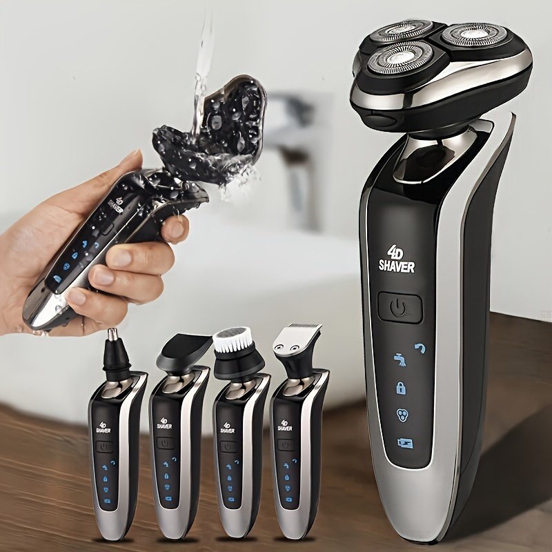 ae421840-fb91-4c70-85b1-a01f83c4b88a.jpg Men'S Rotary Electric Shaver, USB Charging, Optional Five-In-One Suit with Nose Hair Device, Sideburns Knife, Hair Clipper And Cleansing Brush, One Machine Is Multi-Purpose, Which Is Suitable for Home, Travel Or Gift Giving - Image 1