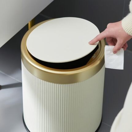 1pc 12L Luxury Large Capacity Push-Lid Trash Can with Dual Inner Buckets, Odor-Sealing Oval Design, Modern Plastic Waste Container for Kitchen, Bedroom, Living Room, Bathroom - Durable & Easy-Clean, No Electricity Needed, Trash Can for Bathroom, Bedroom Waste Bin, Contemporary Trashcan, Easyclean Material, Hands-Free Operation, Hygienic Design