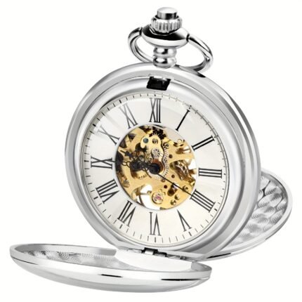 Vintage Skeleton Mechanical Pocket Watch for Men, Non-Automatic Winding Movement with Roman Numerals, Round Alloy Case & Stopwatch Feature, Unique Gift for Thanksgiving Day & Christmas, Mechanical Watches For Men High Quality, Unique Watches For Men, Mechanical Watches