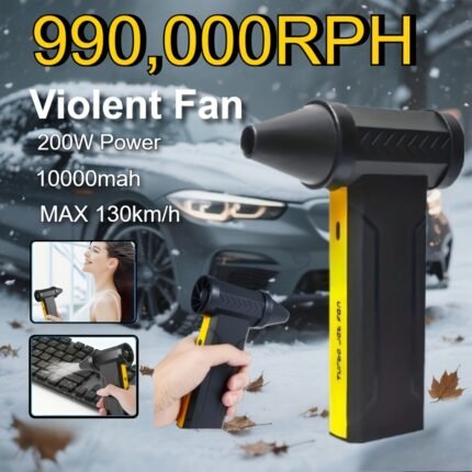 400000RPM Portable Turbine Violent Fan - 3-Speed Cordless Air Duster with 10000mAh Type-C Rechargeable Battery, 130km/h Max Speed, Ergonomic Handle & Compact Design for Car, Home, Camping, Keyboard Cleaning - Ideal Men'S Gadget Gift, Car Air Duster, Home Cleaning Tool, Sleek Gadget, Durable Construction, Portable Wireless Blower, Air Blower, Super Powerful Blower, Portable Fan, Turbo Fan, Ventilator, Hand Fan, Rechargeable Fan, Fan Portable Rechargeable