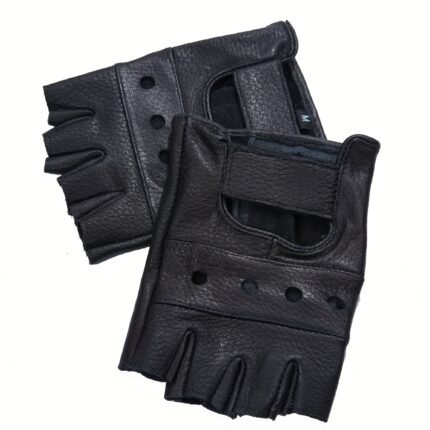[Leather Driving Gloves] High-Quality Sheep Leather Half-Finger Driving Gloves | A Pair, Reinforced Palm, Fastening, Deer Pattern, Ideal for Spring and Summer Activities