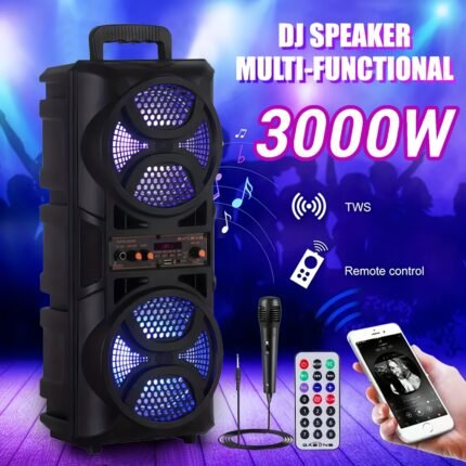 Portable Wireless PA Speaker - 2500W Dual 3" Rechargeable Indoor/Outdoor BT Karaoke Audio System -LED Display, FM/AUX/MP3/USB/SD, Handle