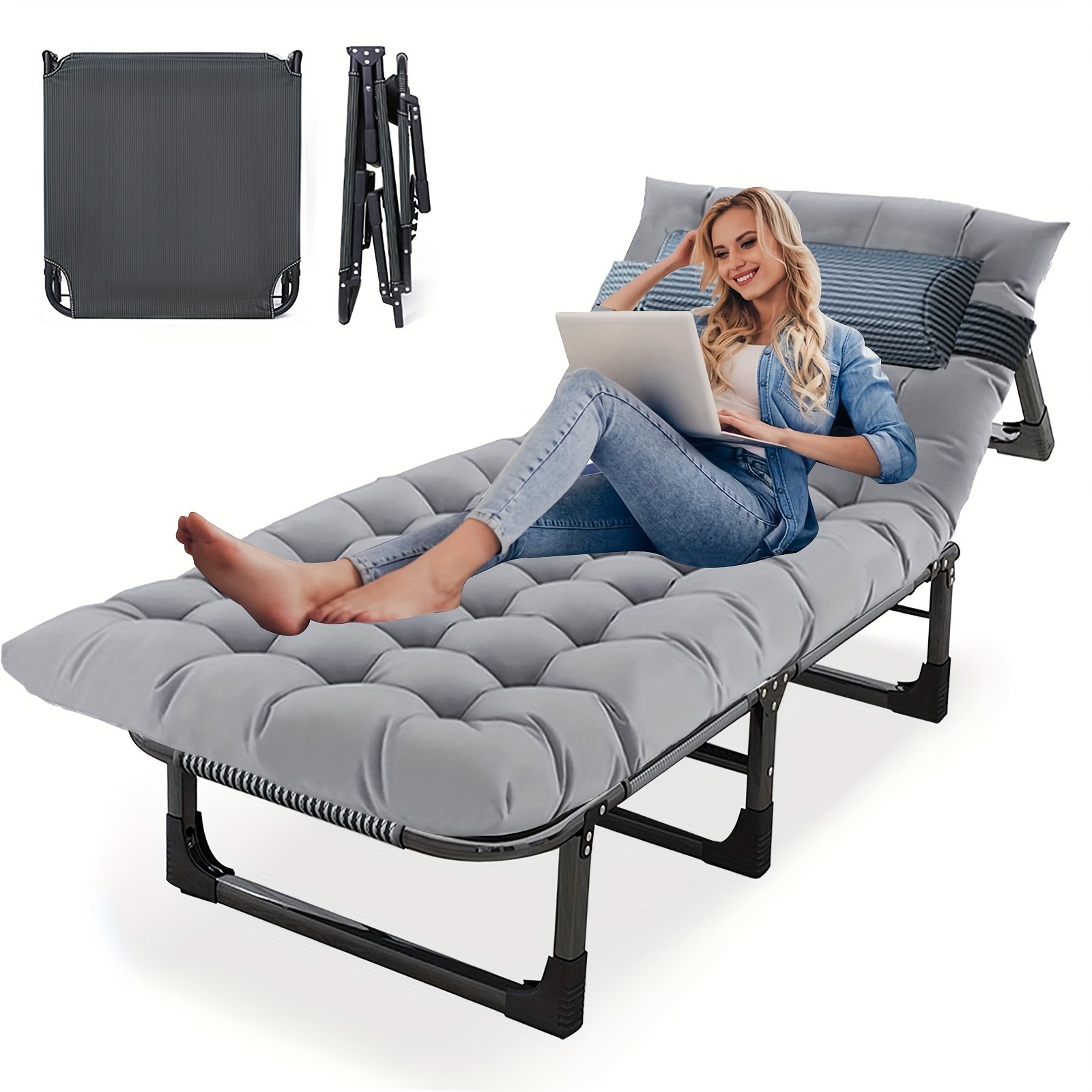 b1f74318-3333-431c-bb75-ff1a82b3d0c9.jpg Camping Cot With Mattress, 4-Position Folding Camping Bed Hold Up 330lbs, Portable Sleeping Cot For Camp, Beach, Patio, Sun Tanning, Poolside - Image 1