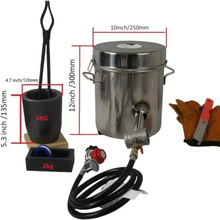 6kg/13.2lbs Single Head (100, 000 BTU) Metal Melting Furnace (No Electricity)Stainless Steel DIY Kit for For Foundry, Home Kiln, Smelting, Casting, Copper/Golden/ Includes Pot, Mold, Tool.())