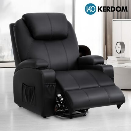 KERDOM Recliner Chair With Massage And Heat, Rocking Sleeper Chair For Adults, Manual Recliner With Remote Control, Cup Holder, And Adjustable Positions – Comfortable Rocker Chair For Living Room, Bedroom, Home Theater