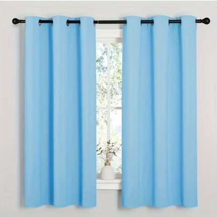 2-Pack Synthetic Gemstone Blue Solid Color Blackout Curtains, Thermal Insulated and Noise Reducing for Living Room, Bedroom, Laundry Room & Balcony – Fresh & Stunning, 52" x 63", 132cm x 160cm, Blackout Curtains For Bedroom, Curtains For Bedroom, Curtains For Living Room, Cortinas Blackout, Blackout Curtains For Living Room, Cortina Black Out, Window Curtain, Short Curtains, Soundproof Curtain, Thermal Blackout Curtains