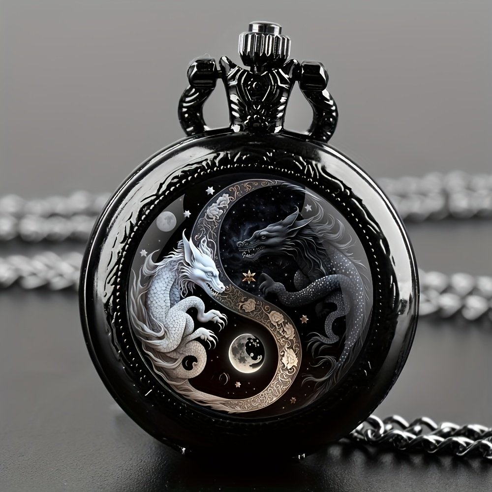 b46465fd-e586-44b0-8990-d86fb2535d98.jpg Vintage Yin Yang Dragon Quartz Pocket Watch - World Time Feature, Alloy Case & Strap, Pointer Display, Non-Waterproof, Ages 15+ - Image 1