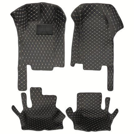 For RC 350Z 2003-2007 Car Floor Mat Faux Leather All-Weather Mat, Car Waterproof Floor Mat, Black Beige