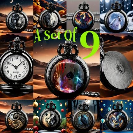 9pcs/ Pack Round Middle Size Classical Timeless Treasure Pocket Watches, Best Present for Family Members and Friends, Birthday Hallowmas Christmas New Year Gifts