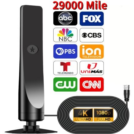 2025 Edition 29, 000-Mile Ultra-Long Range TV Antenna - Indoor 360° Intelligent HD Signal Enhancer with 4K Ultra HD, 1080P, 720P, 480i/576i, 480P, 480i/576i, 480P
